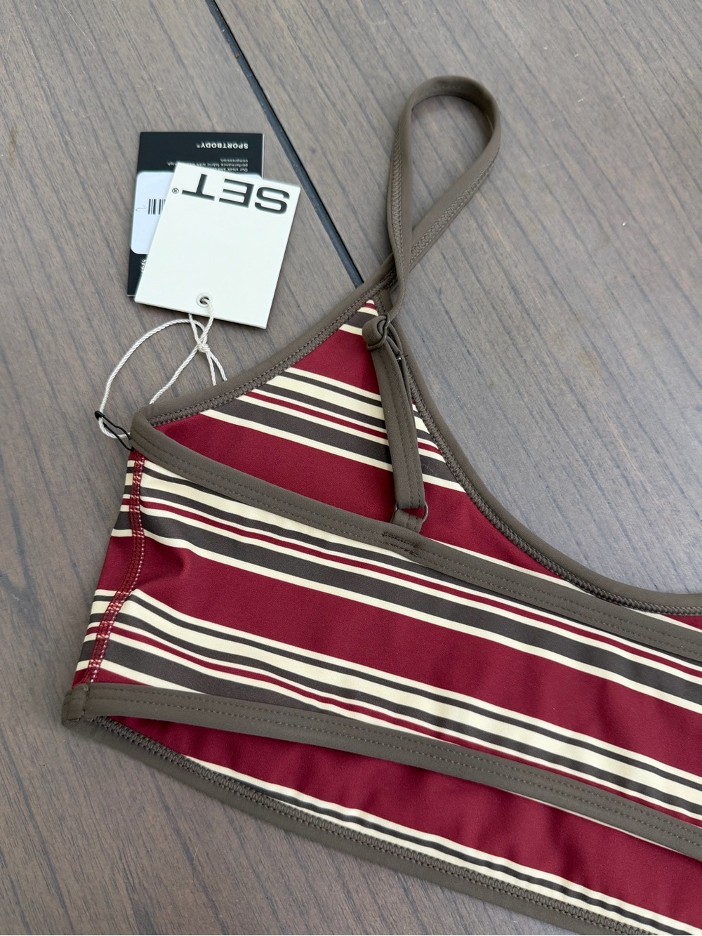 Set Active Sportbody Sporty Stripe Scoop Base Bra Sweet Tea Medium BNWT - Picture 6 of 7